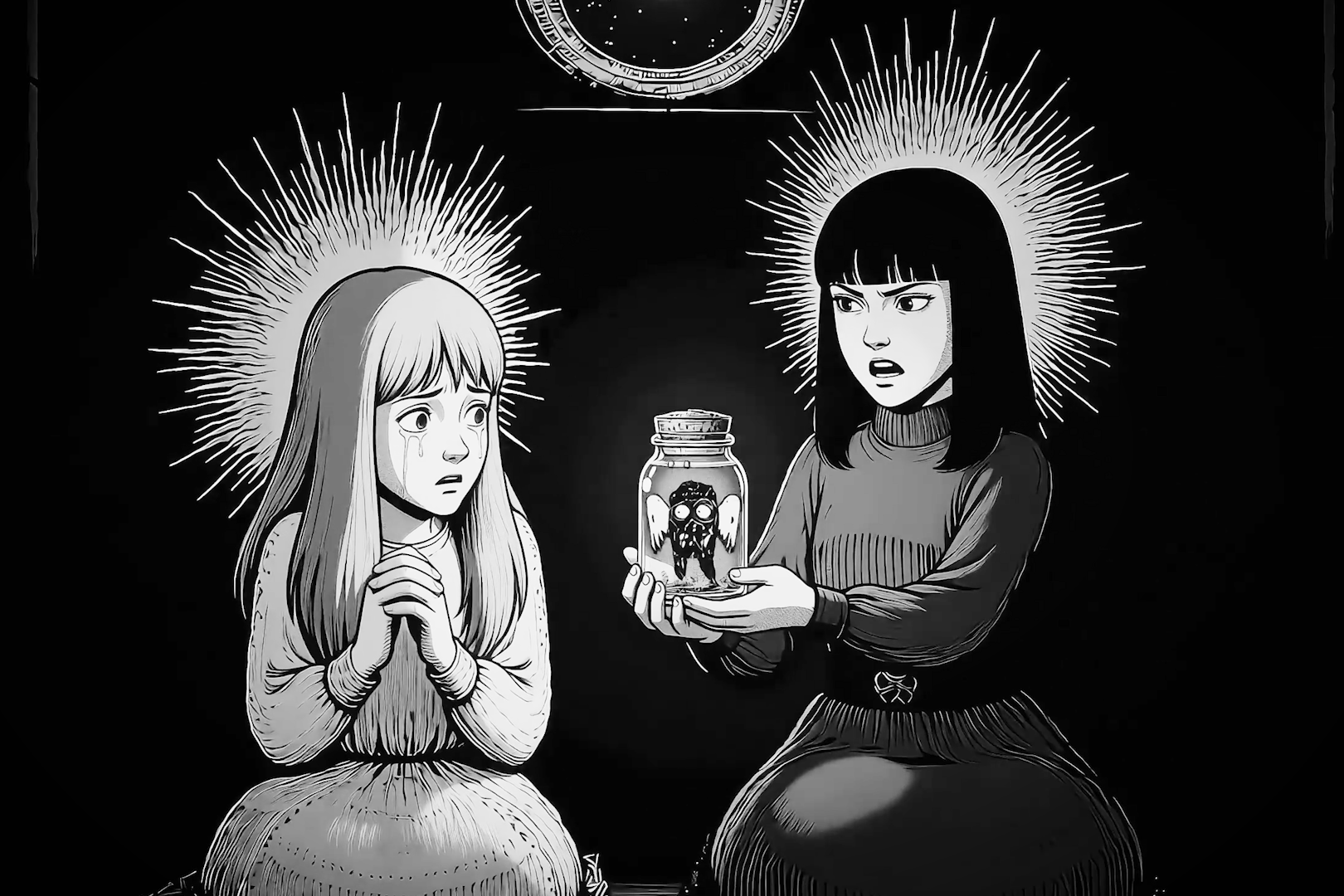 Lume and Nexa watch the Angel in a jar — is there a gap creature aboard the Navis Dei — Atlas K cosmic horror lore