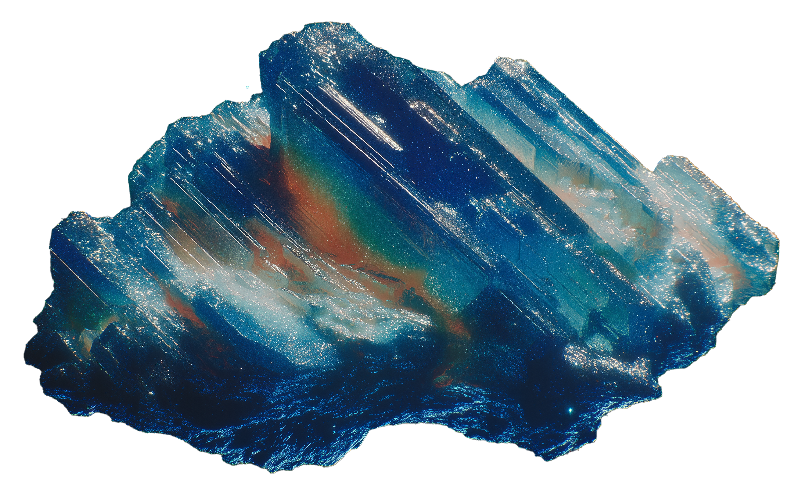 A large, iridescent crystal floating in space with stars in the background.