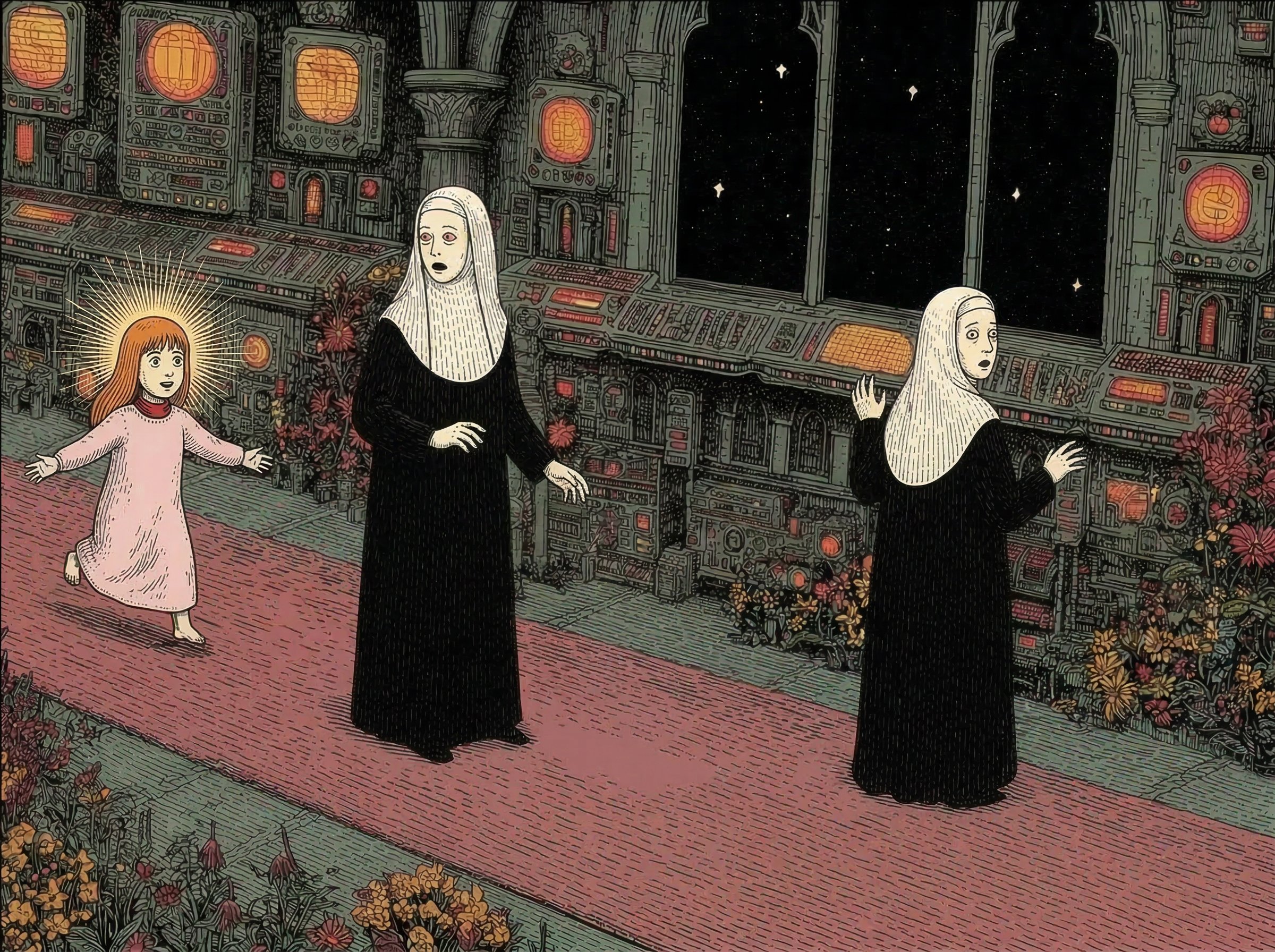 Lume running through the Navis Dei cathedral spaceship — Atlas K animatio