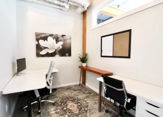 private office with monitor for hourly rental in vancouver