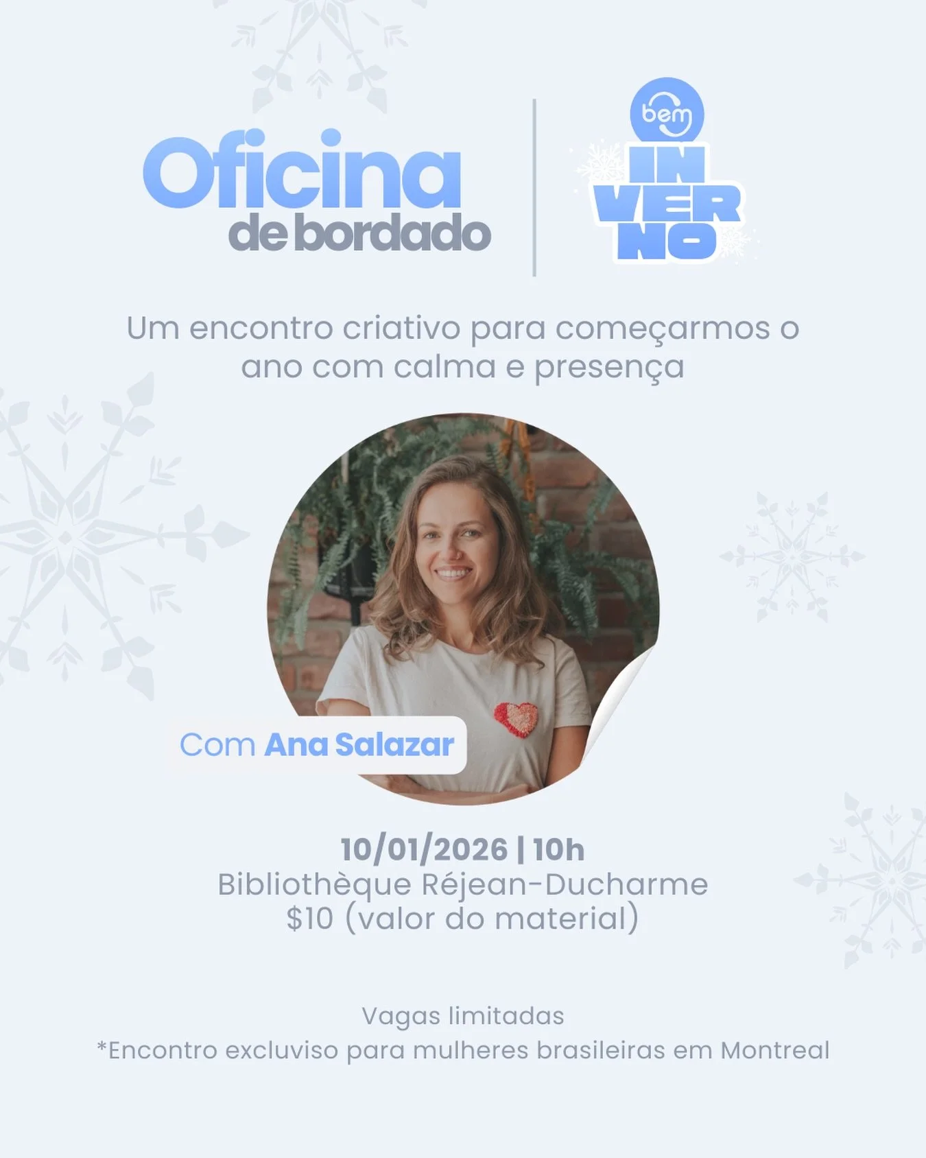 Nosso primeiro encontro de 2026 est&aacute; marcado: vamos come&ccedil;ar o ano com calma, presen&ccedil;a e criatividade ✨🪡 A Oficina de Bordado com Ana Salazar &eacute; um convite para desacelerar, criar e compartilhar um momento leve e criativo e