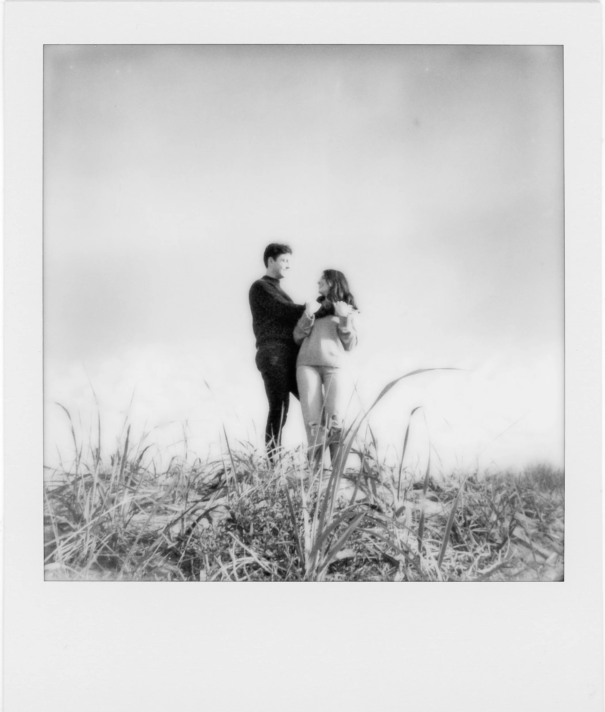 couple engagement session on SF beach on film