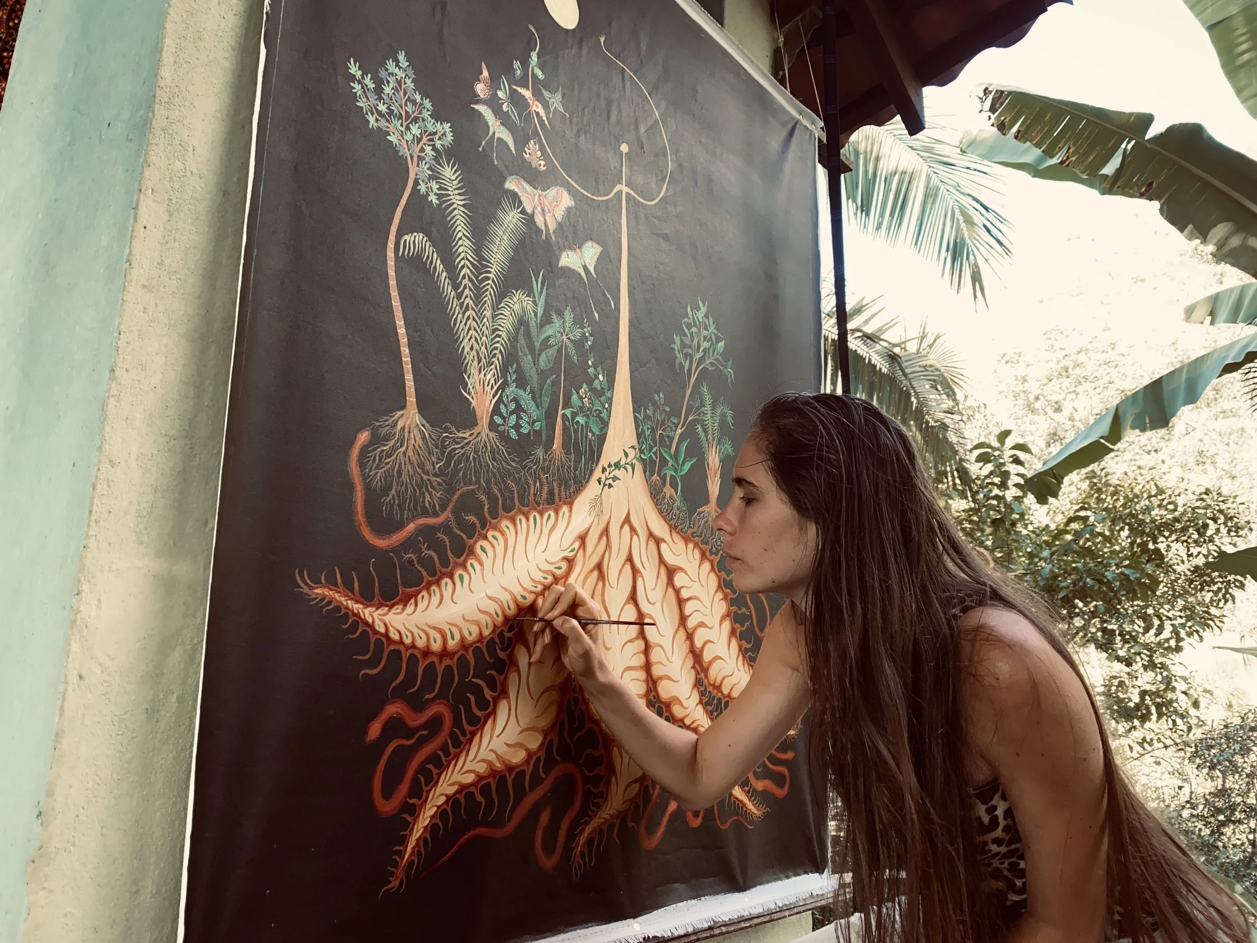 Artist Painting 'La Raiz' in the Amazon, commissioned by the Camden Art Centre.