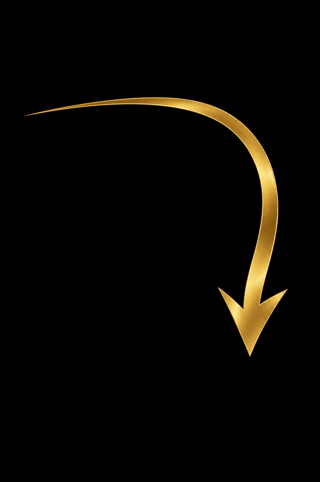 A gold arrow pointing downward against a black background.