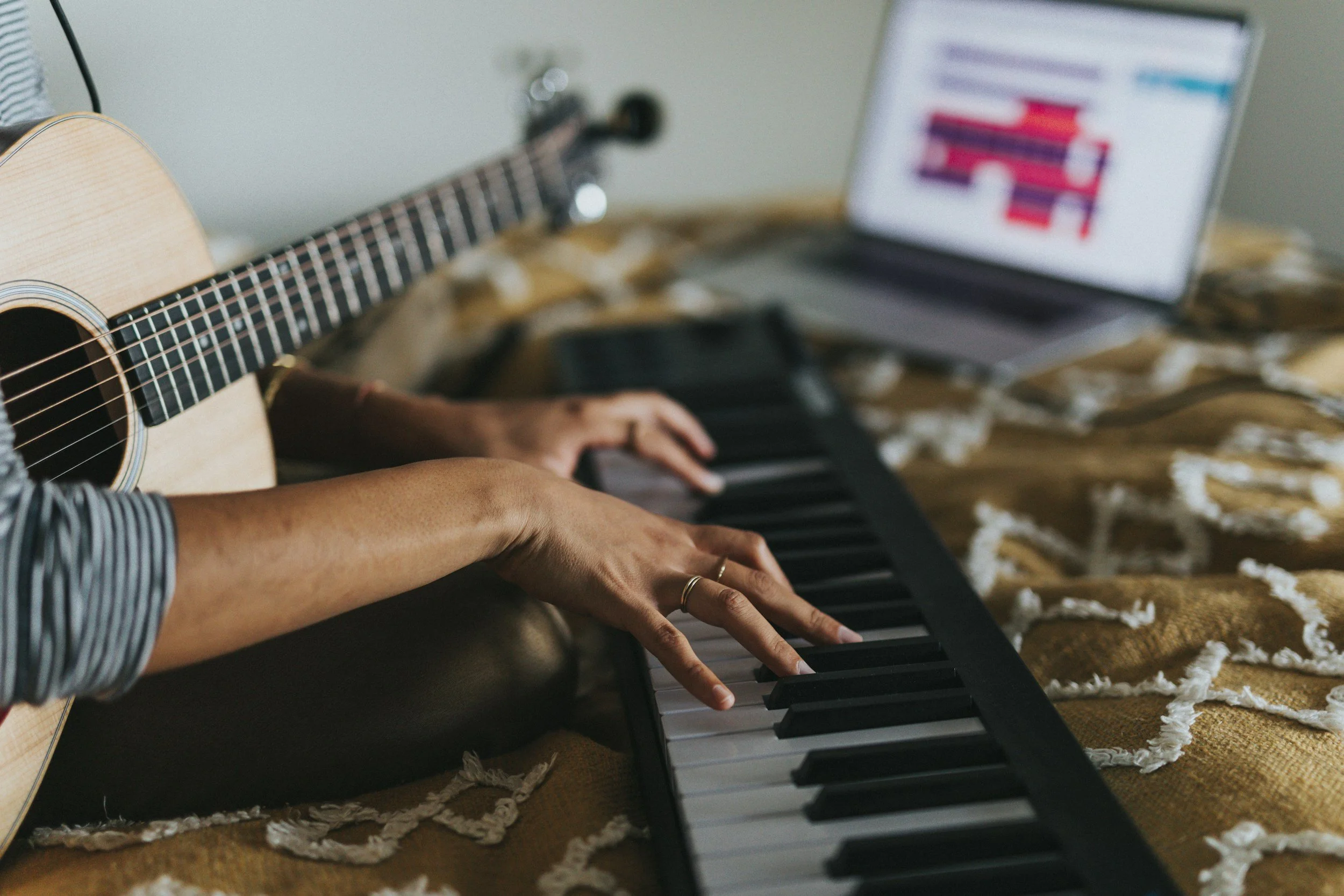 Musician working on original songs that may be considered by other recording artists.