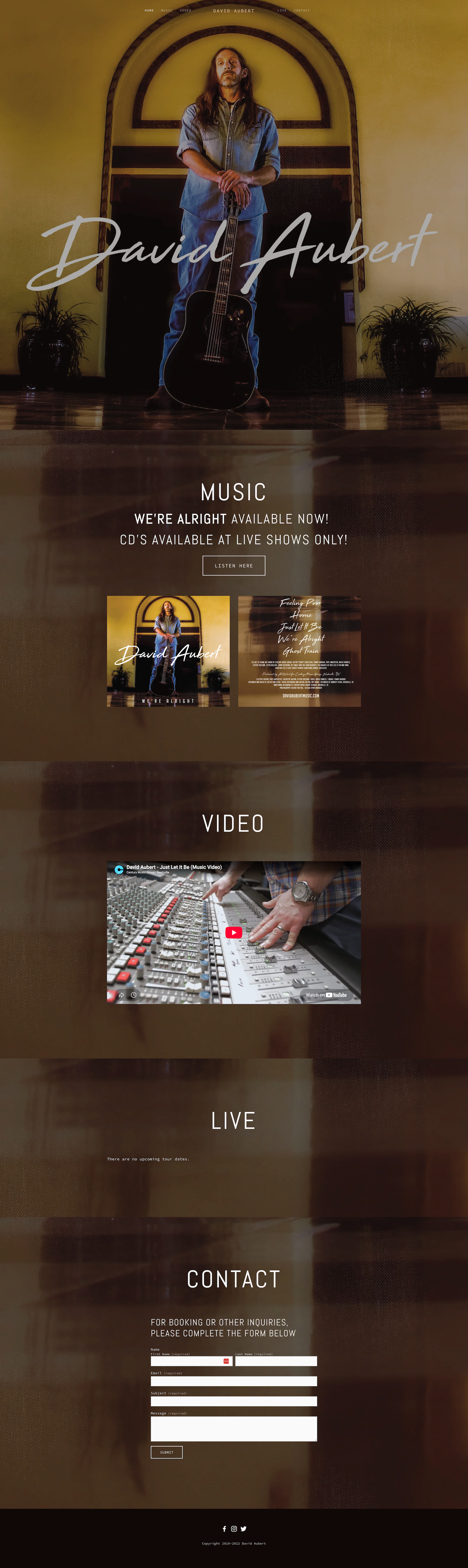 Website design for recording artist David Aubert by Century Music Group