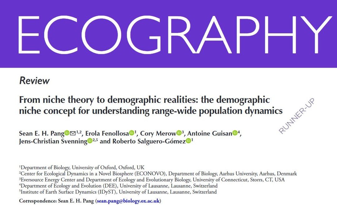 E4 award runner-up: From niche theory to demographic realities: the demographic niche concept for understanding range-wide population dynamics. Video abstract: https://vist.ly/58urz. A big congratulations to the 500 Euro prize!