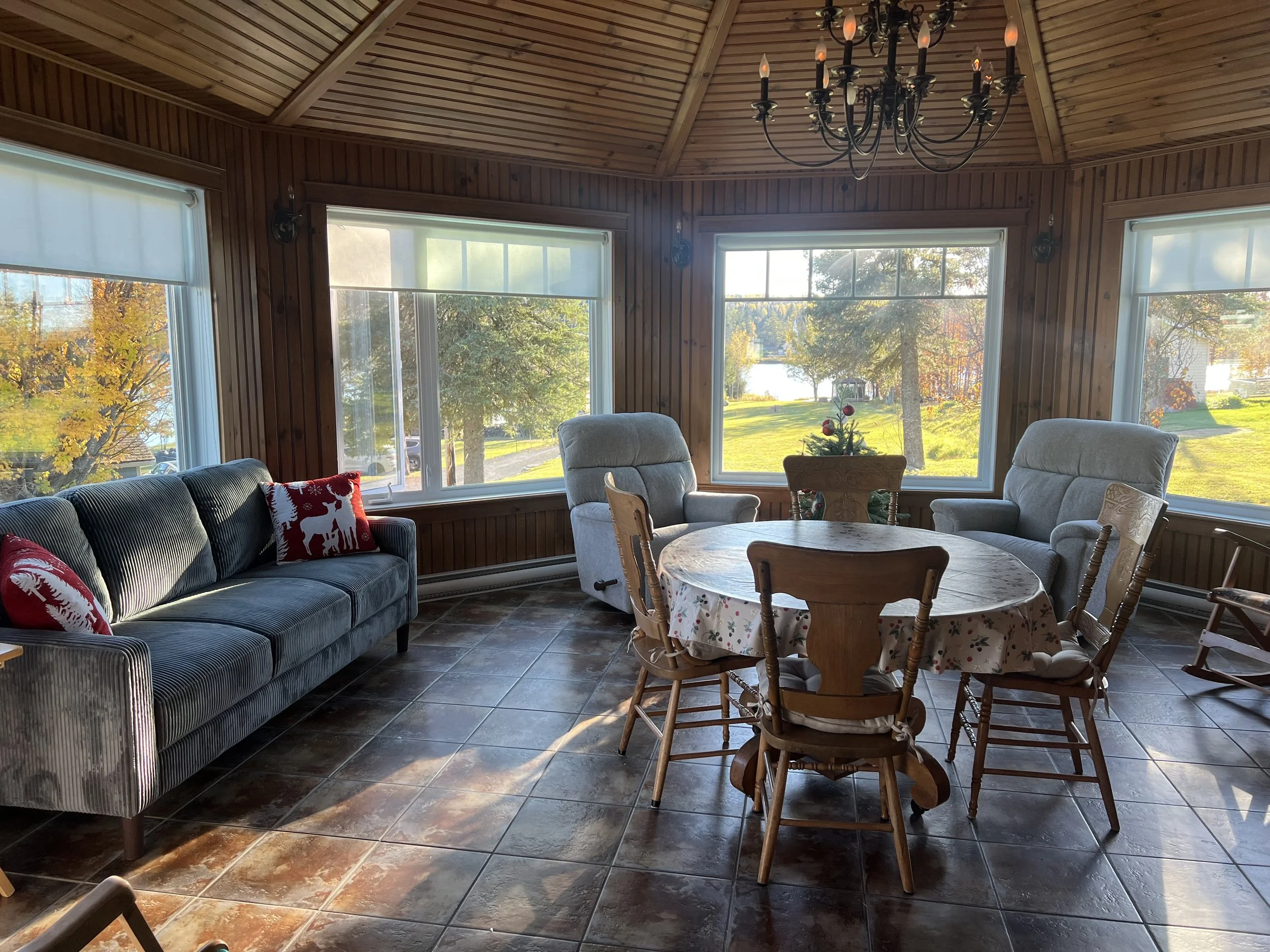 Salle familiale avec vue du lac
