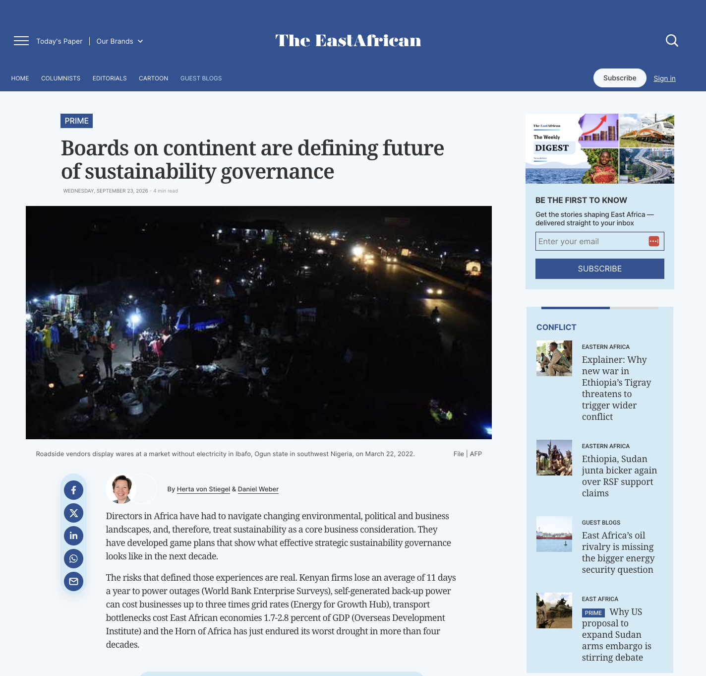 Herta von Stiegel Featured in The EastAfrican: African Boards are Defining the Future of Sustainability Governance