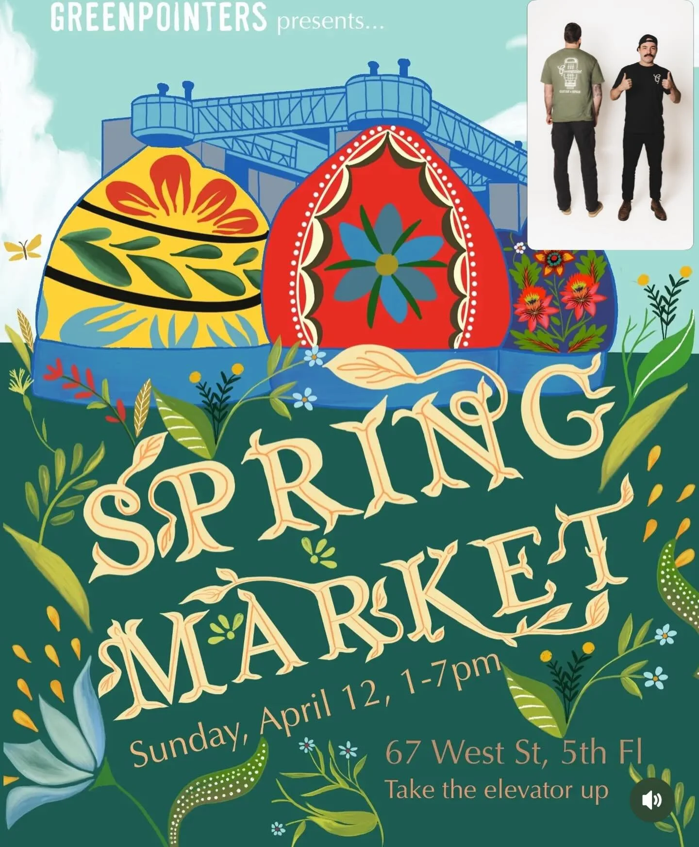 Stoked to be attending @greenpointers Spring Market this year! You&rsquo;ll find me at my booth slingin tee shirts and other cool merch from our new engraving company, @greenpoint_engraving and I&rsquo;ll have coupons for deals on repairs!