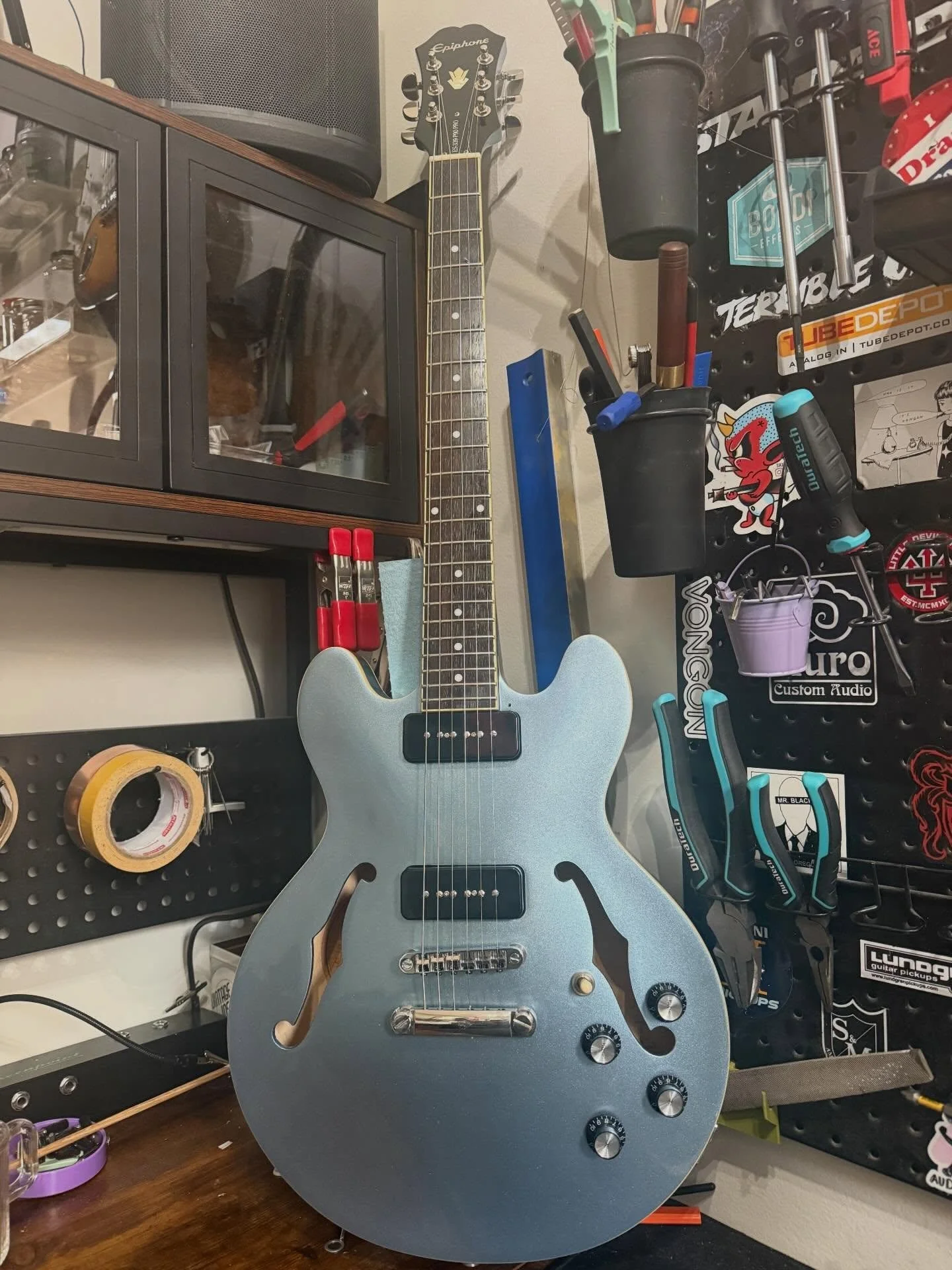 #pickup swap and new electronics as well as bone nut and new bridge without spring.