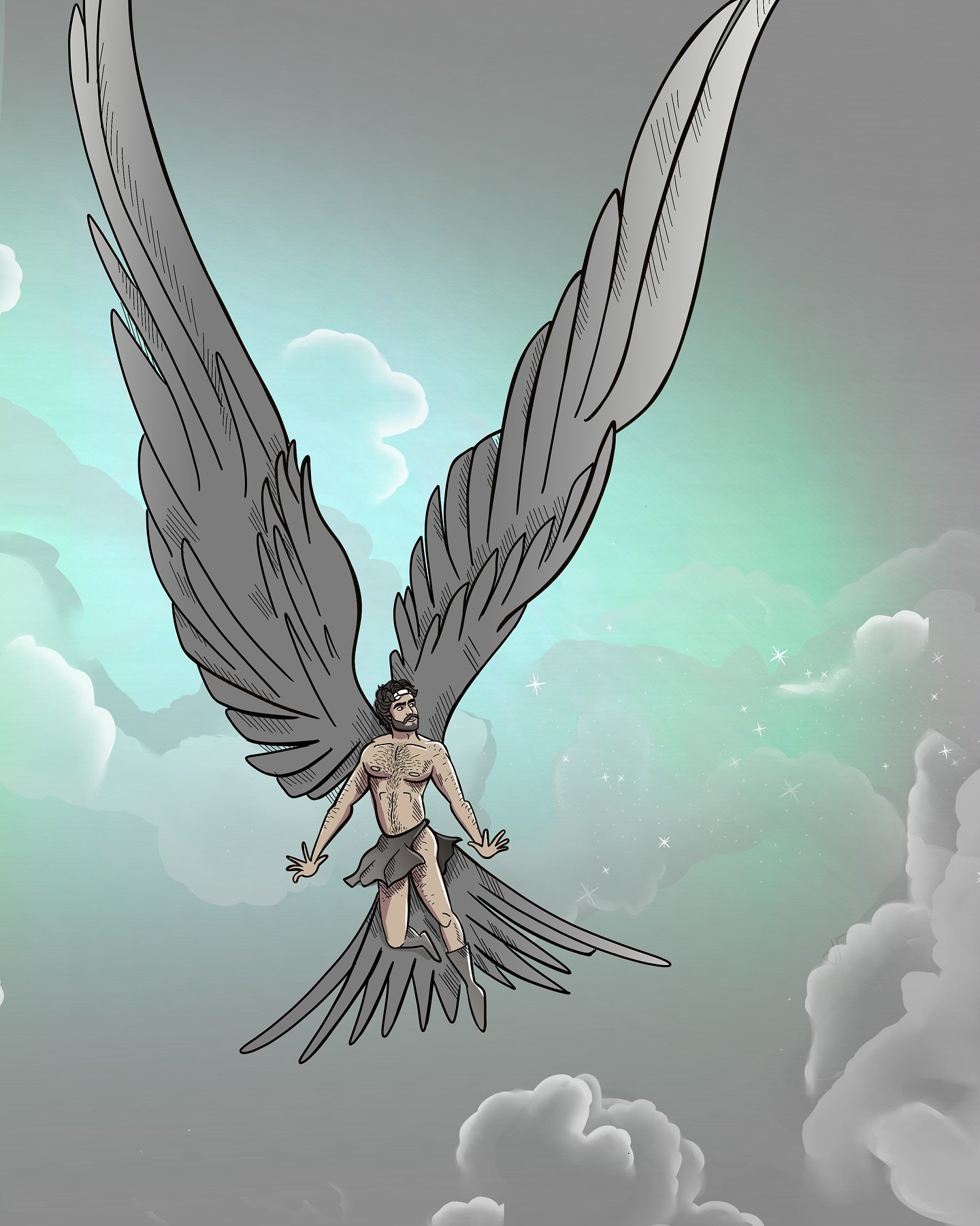 High in the sky but deep in thought&hellip; 
Where&rsquo;s Nick headed🪽

❇️Transducing Nick&rsquo;s dream

#transducer #drawing #art #animate #fly #flying #flyhigher #man #wings #angelwings #angel #wing #ailes #voler #flyeaglesfly #eagles #sky #clou