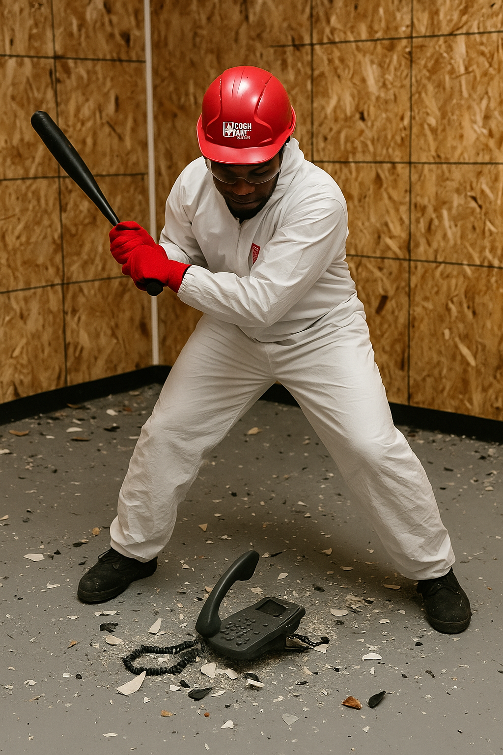 Smashing Phone on Floor At Crash Box Therapy. Smash Room 