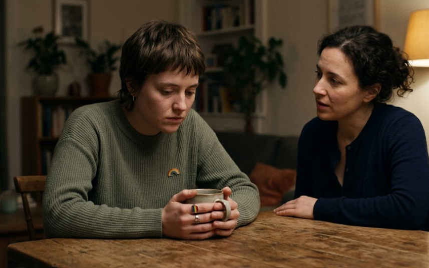 Person appearing emotionally overwhelmed and shutting down during conflict in a relationship