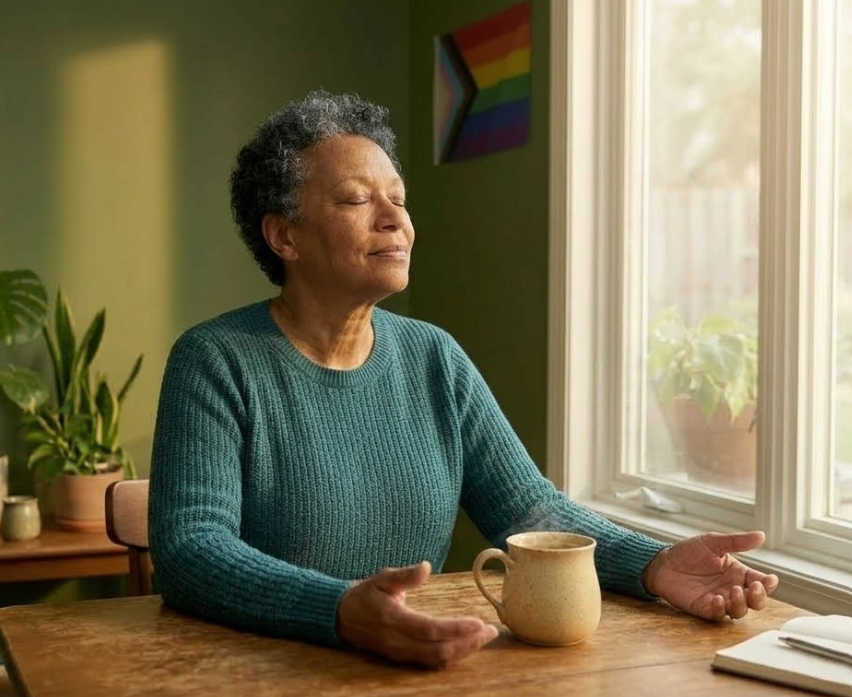 Person practicing calming techniques to regulate relationship anxiety