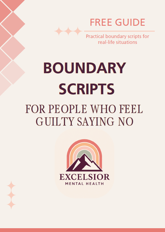 Cover of the free Boundary Scripts guide for people who feel guilty saying no from Excelsior Mental Health.