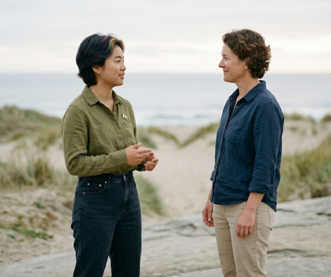 Person expressing a boundary clearly and respectfully in a relationship