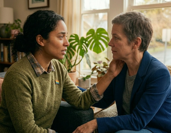 Two people engaging in healthy communication in a relationship, demonstrating emotional safety, active listening, and secure connection
