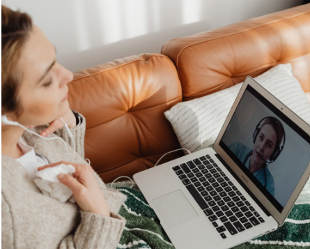 Adult participating in online therapy for relationship anxiety and overthinking.