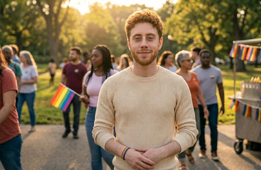 LGBTQIA+ adult embracing authenticity and self-acceptance during Pride Month while overcoming fear of rejection and people pleasing