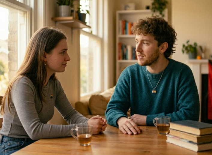 Two people communicating emotional needs in a healthy and respectful relationship