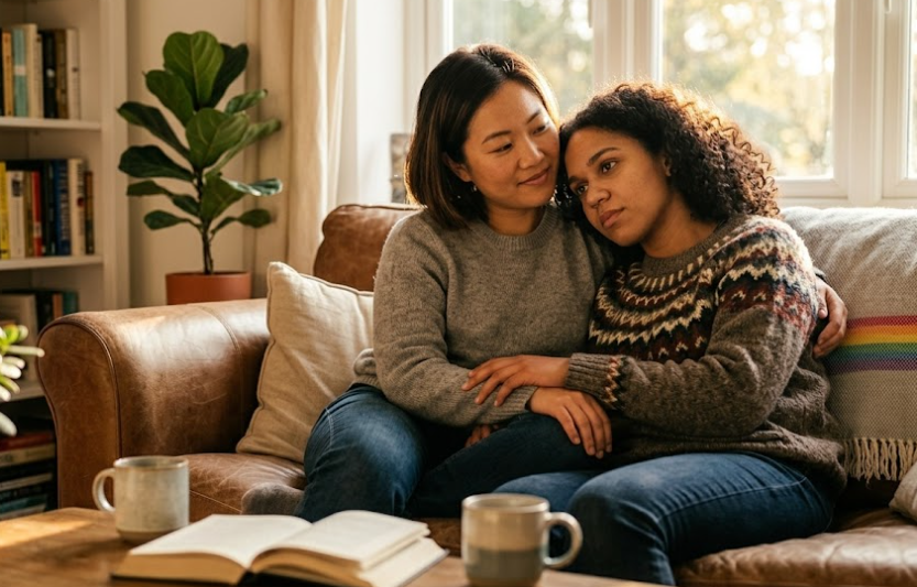 Person learning to trust emotional safety in a healthy relationship