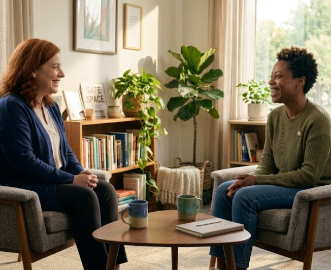 Therapist and client collaborating using Brainspotting alongside traditional talk therapy.