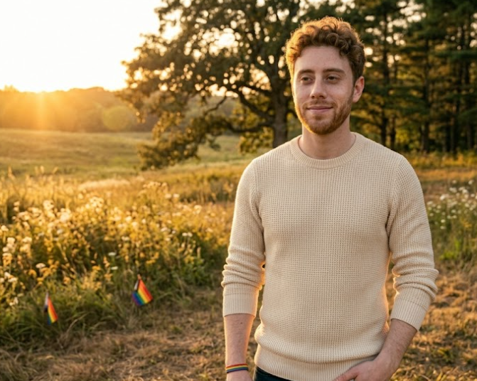 LGBTQIA+ adult embracing authenticity and self-trust with confidence and pride