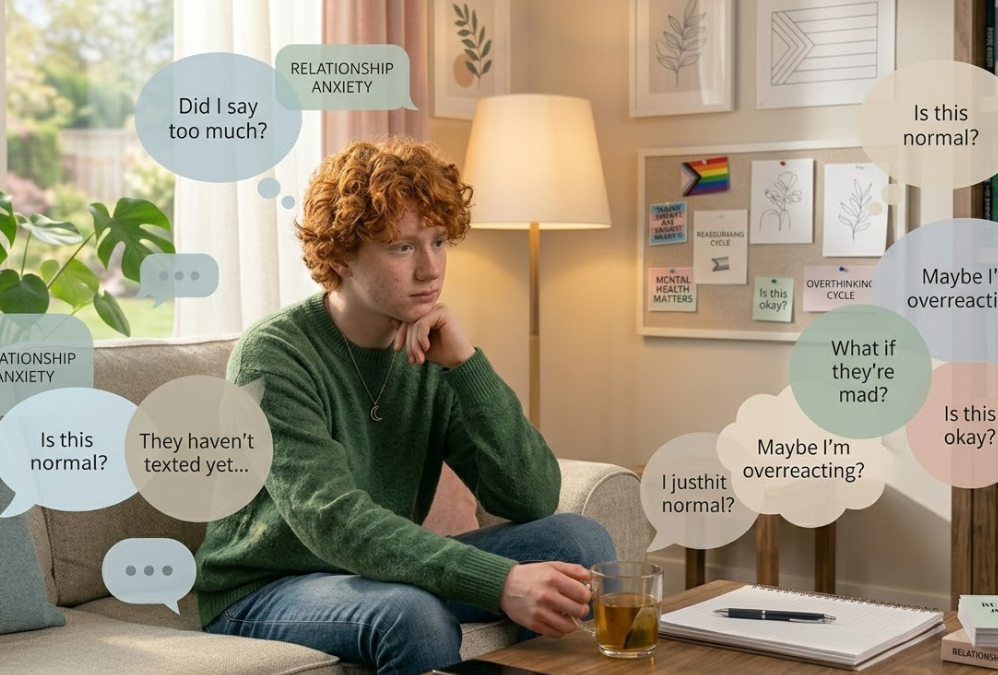 Person experiencing relationship anxiety and needing reassurance, representing overthinking and attachment patterns in LGBTQ adults