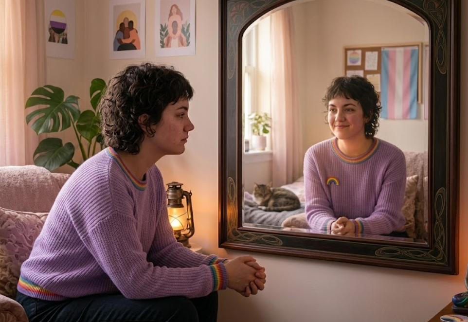Person confronting self doubt and rebuilding confidence in relationships and emotional safety