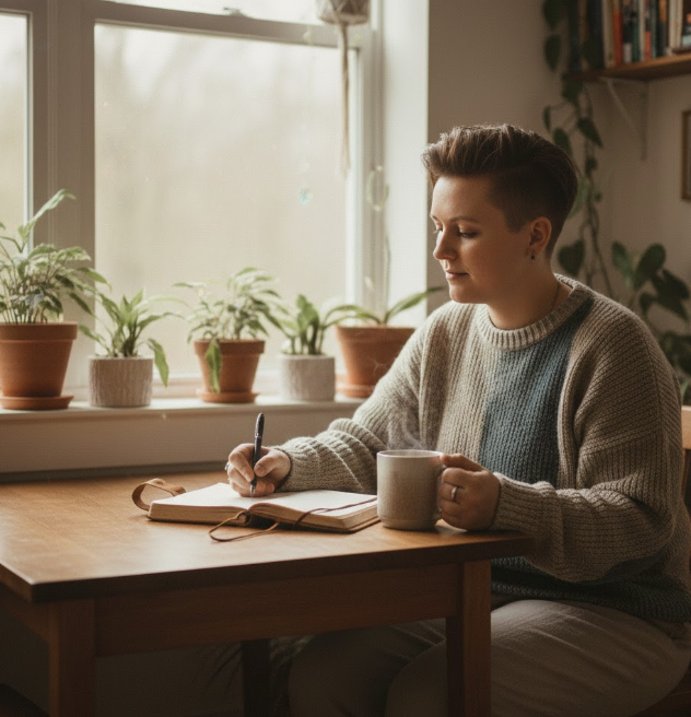 Person journaling while practicing how to set boundaries without triggering anxiety.