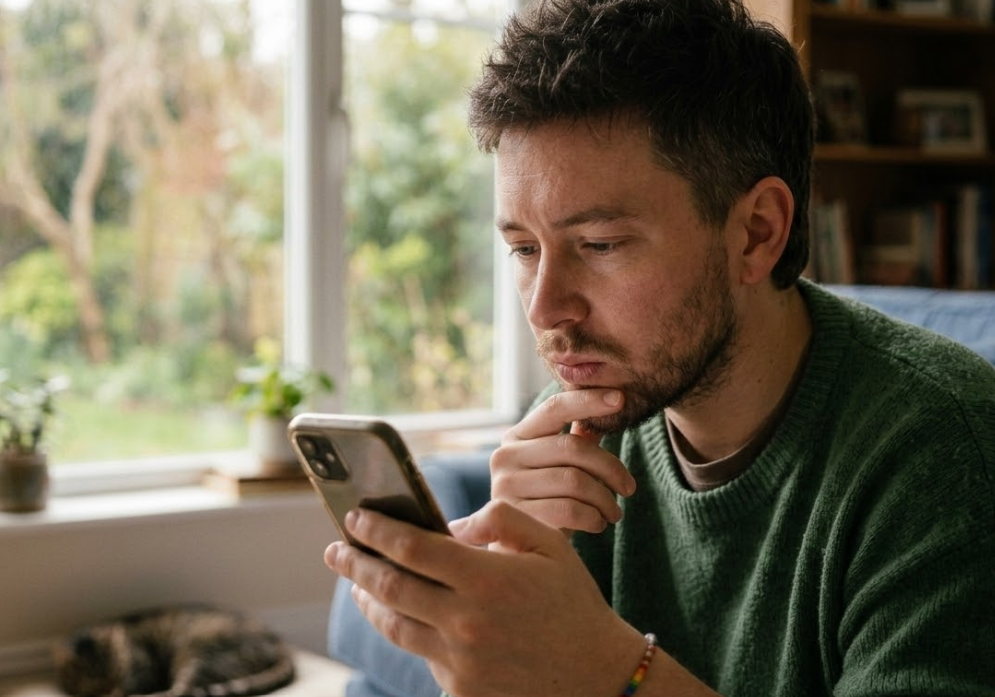 Person experiencing anxiety while waiting for a response in a relationship