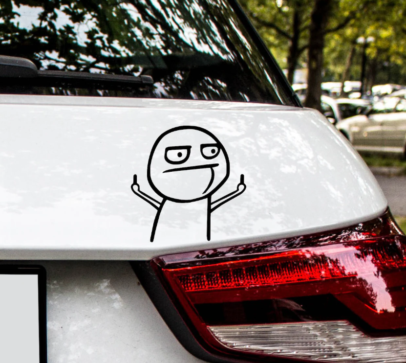 Zabavna nalepka na avto – Rage Guy / trol face na zadnjem steklu