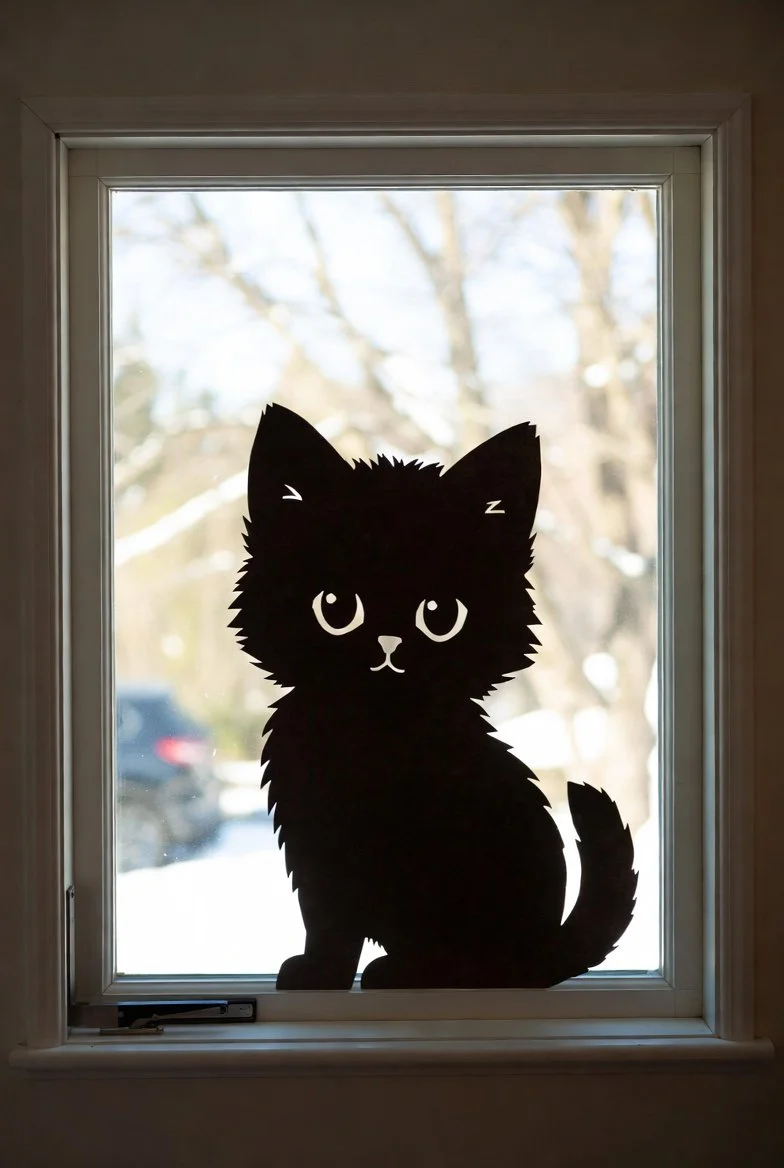 Zidna dekoracija – črna mačka iz izrezane samolepilne folije