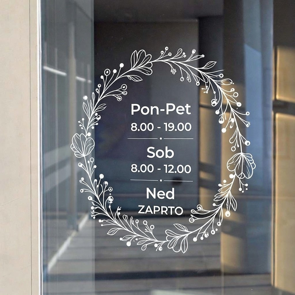 Nalepka odpiralni čas – izrezana folija za steklo ali okno