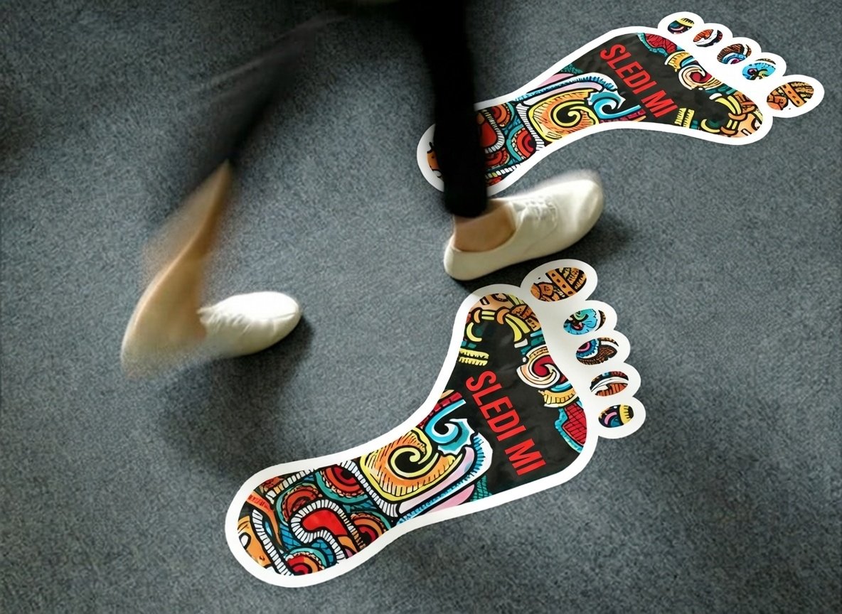 Protizdrsna folija za tla z dizajnom stopal – varnostna in dekorativna talna grafika