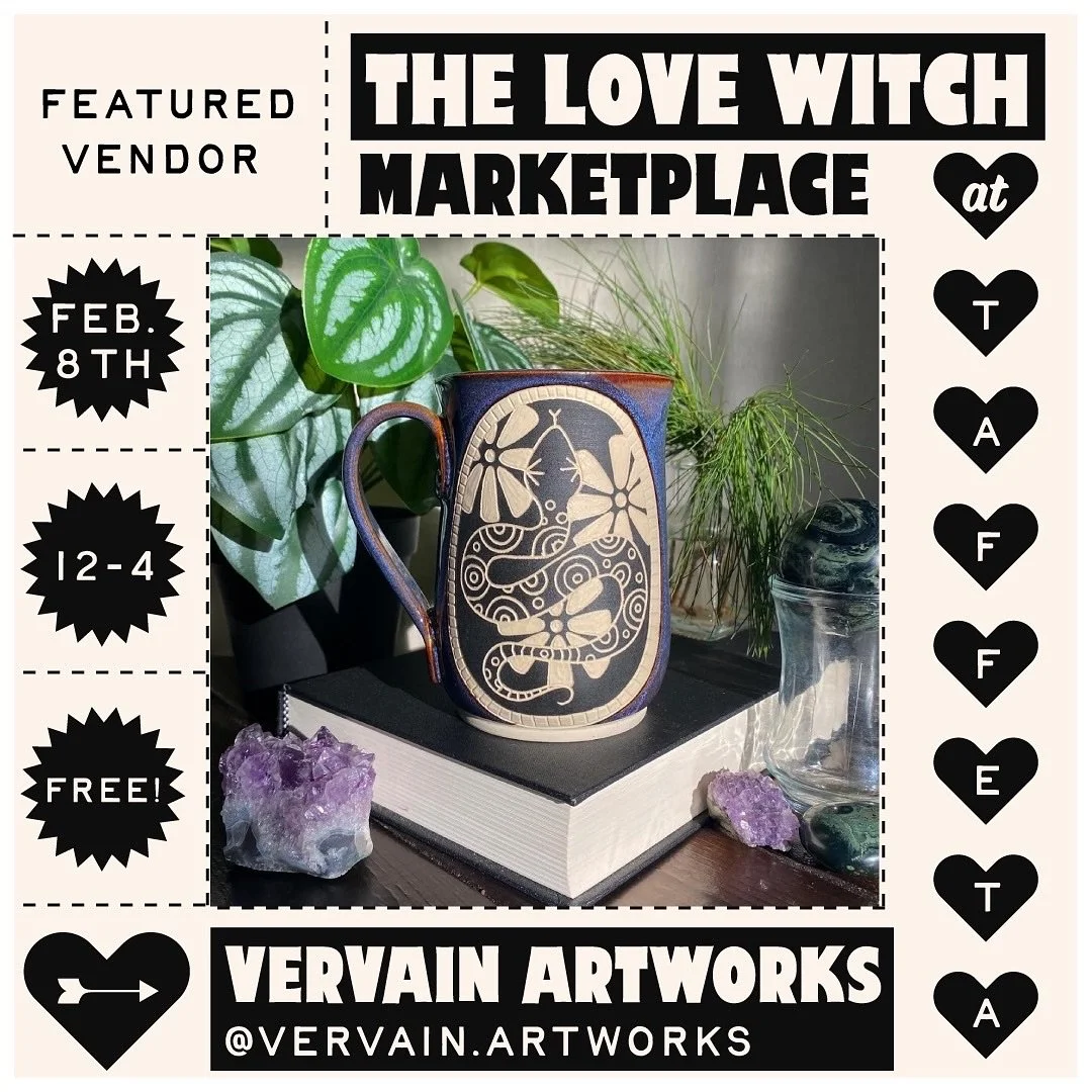 We&rsquo;re excited to start sharing some vendor features for The Love Witch Marketplace!
Please welcome @vervain.artworks to the lineup of amazing vendors headed to @taffetamusic on 2/8!
Stay tuned for more vendor highlights and details!