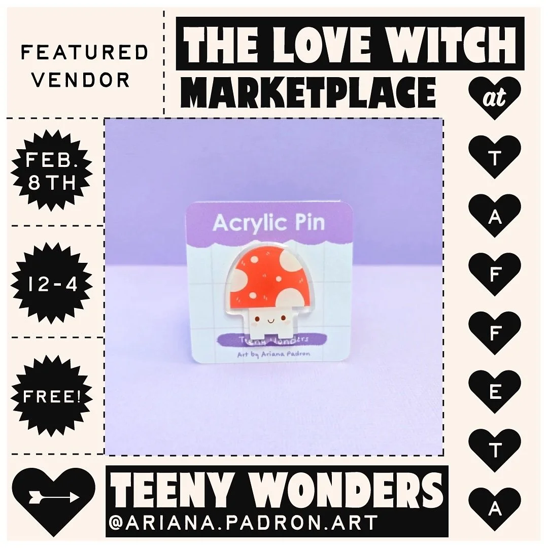 Teeny Wonders will be sure to make you smile! Check out @ariana.padron.art at The Love Witch Marketplace on 2/8 at @taffetamusic!