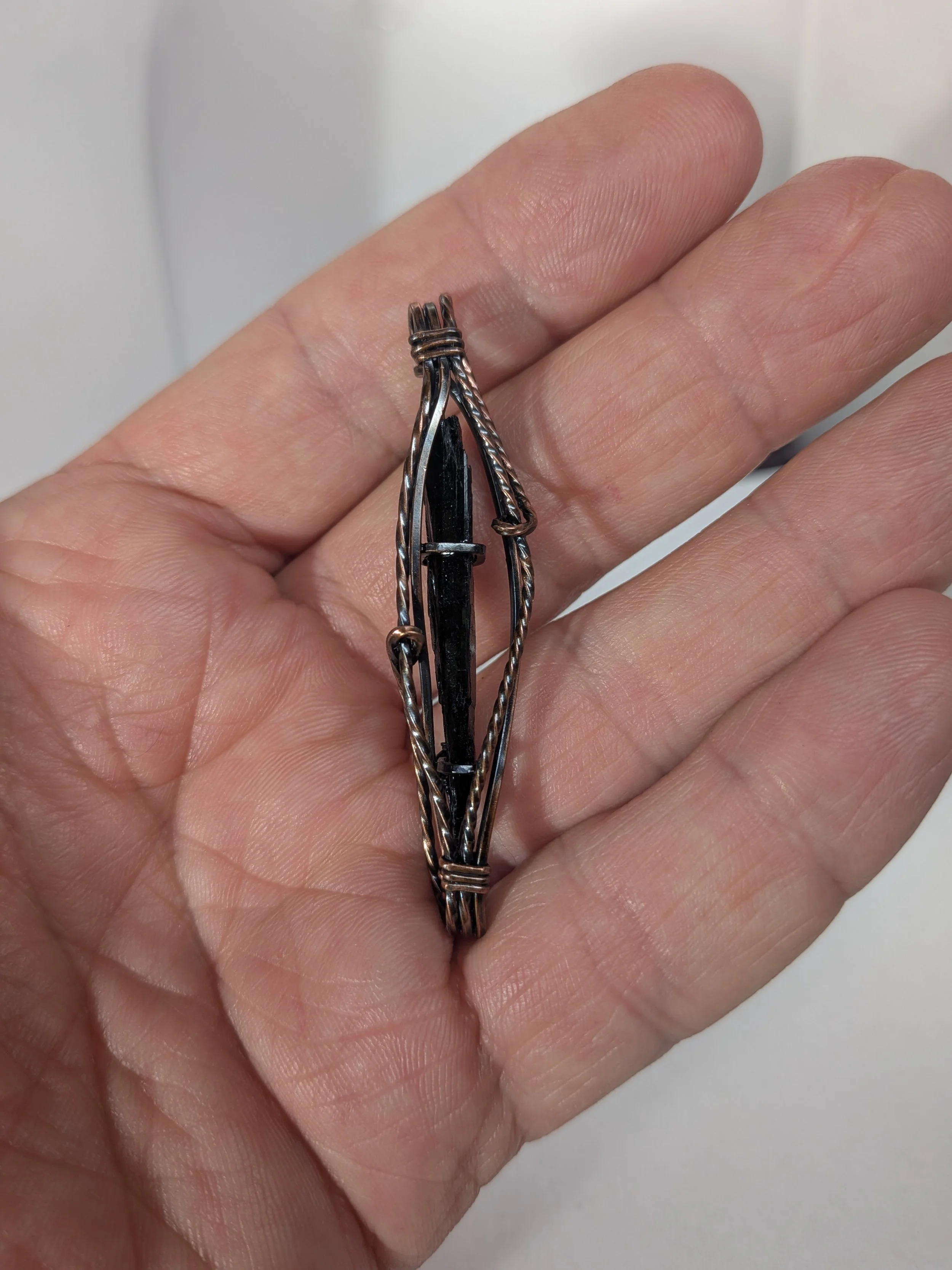 Vivanite Necro Stone Gemstone Solid Copper Wire Wrap Pendant Necklace Jewelry Boho