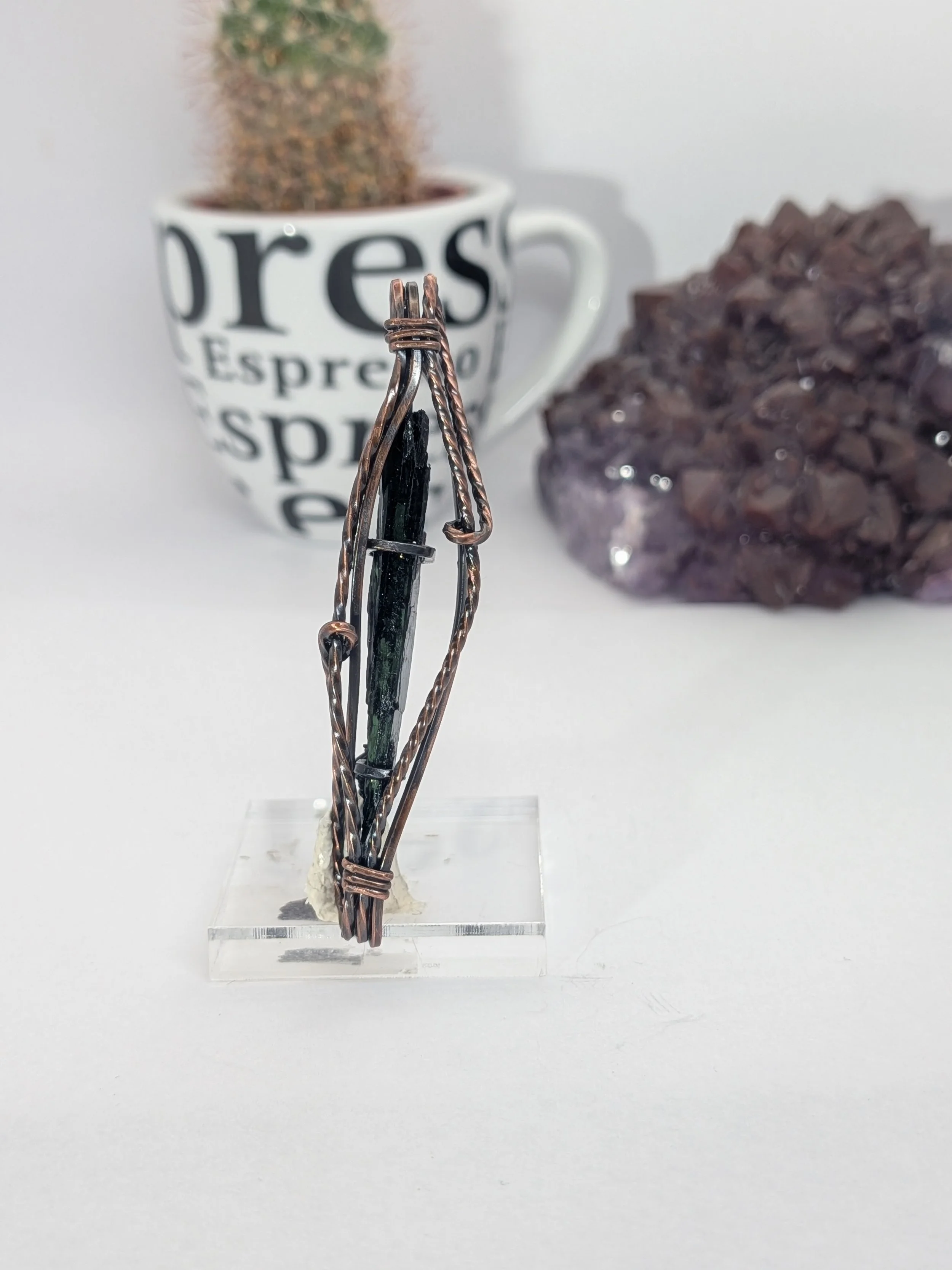 Vivanite Necro Stone Gemstone Solid Copper Wire Wrap Pendant Necklace Jewelry Boho