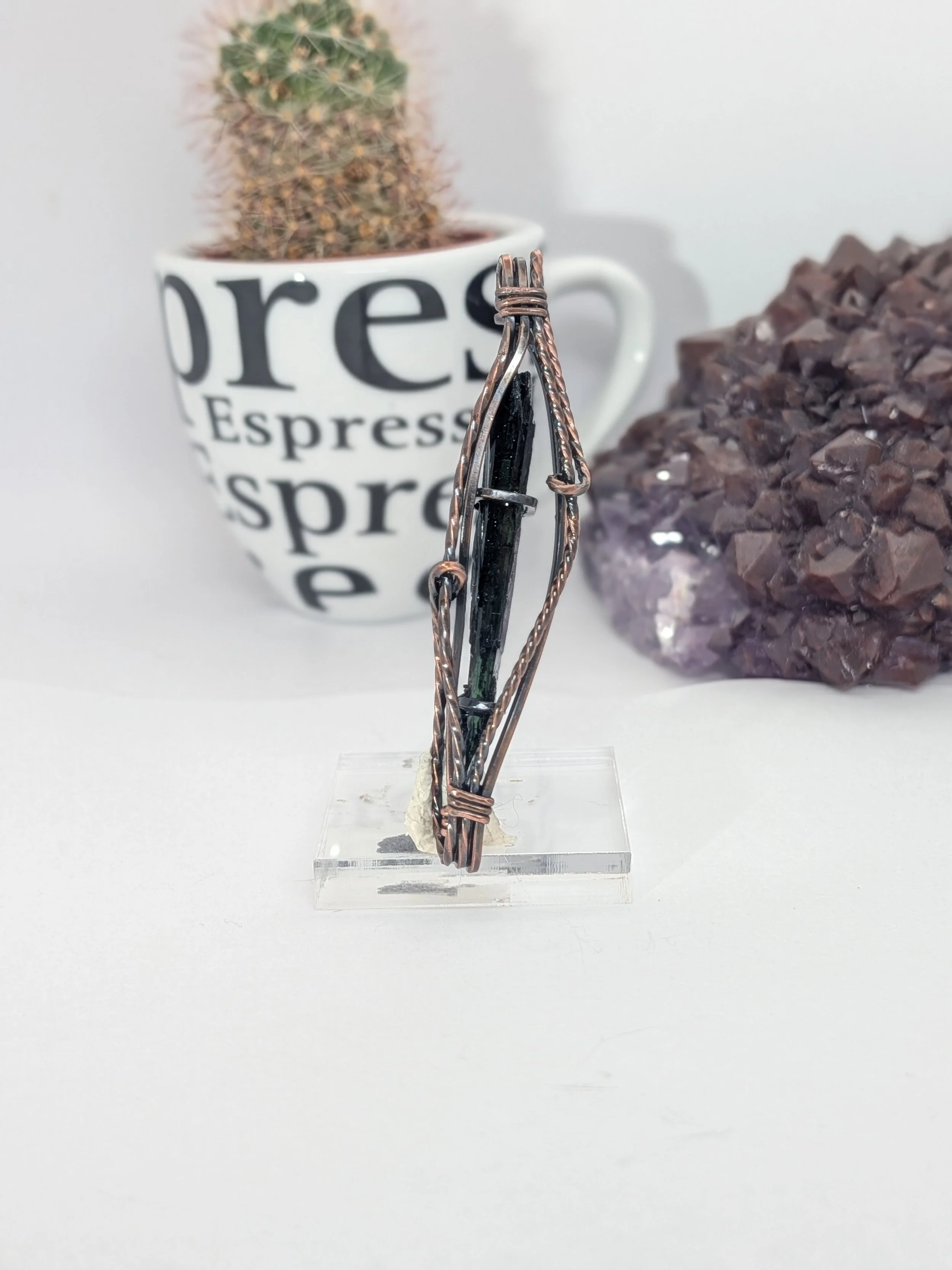 Vivanite Necro Stone Gemstone Solid Copper Wire Wrap Pendant Necklace Jewelry Boho