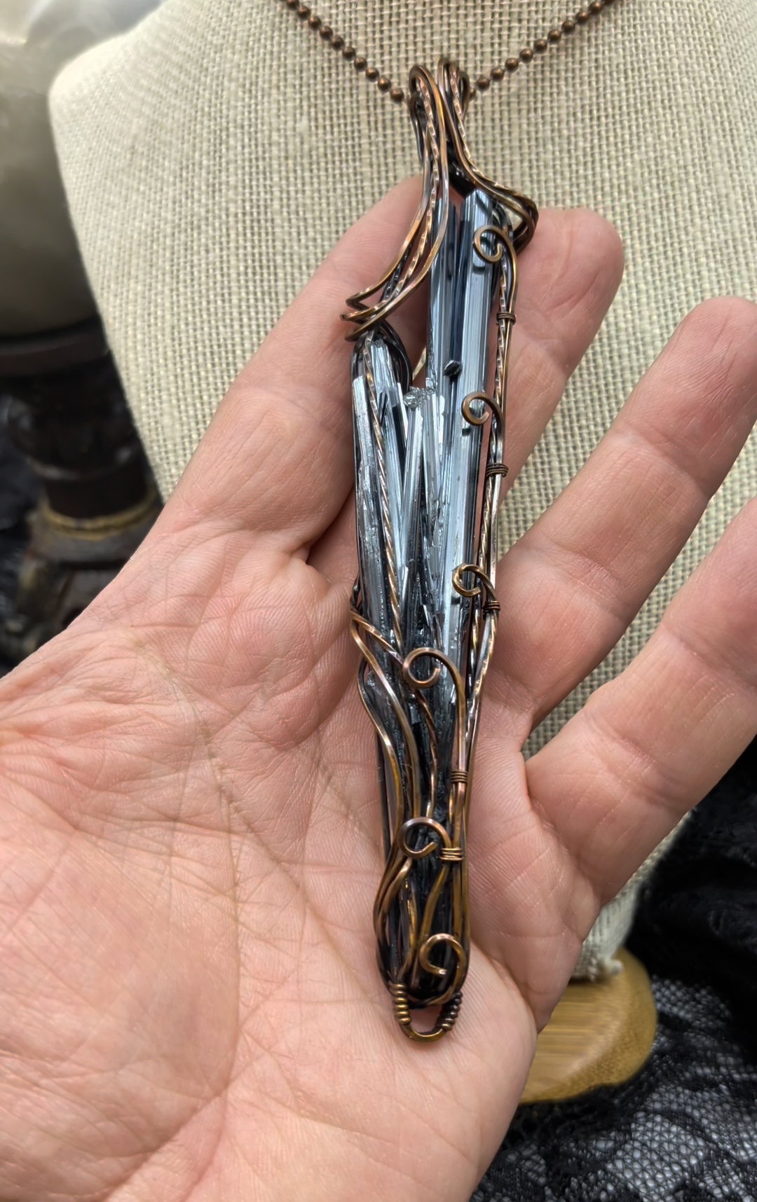 Stunning Large Stibnite Antimonite Solid Copper Wire Wrap Pendant Necklace Jewelry Boho (Copy)