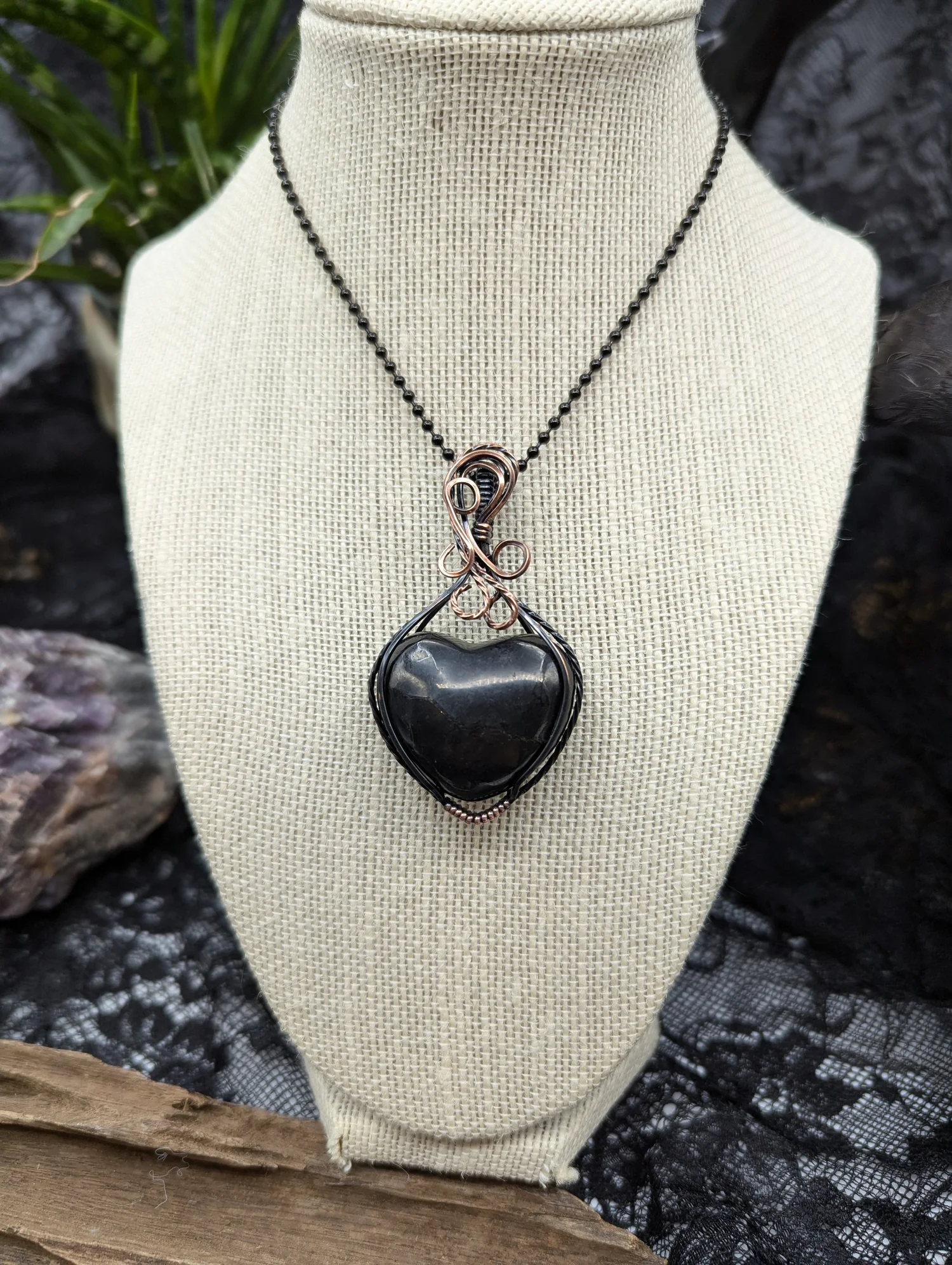 Valentines Day Shungite 3D Bubble Black Heart Gemstone Solid