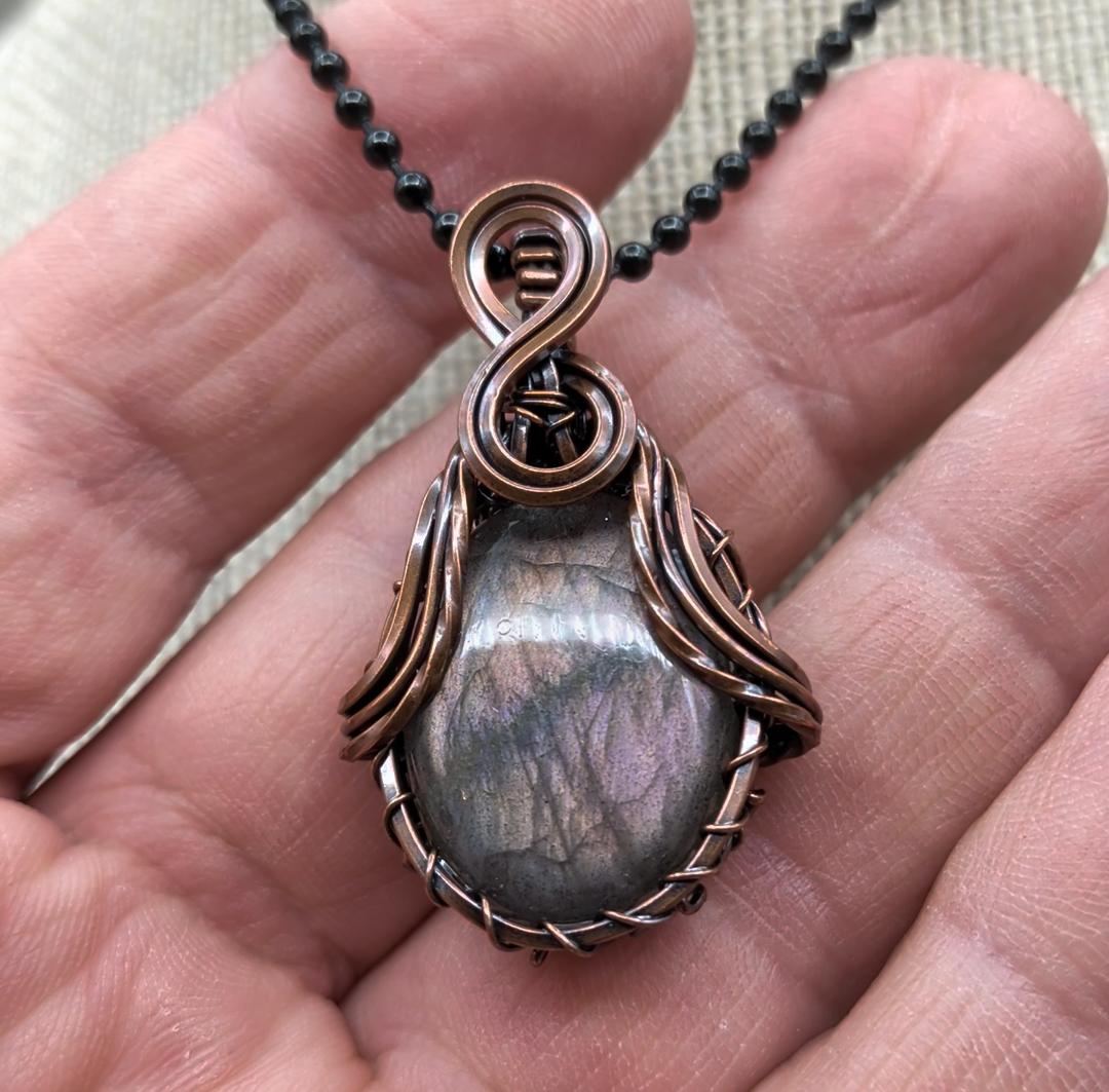 Purple Labradorite Copper Wire Wrap Pendant Necklace Jewelry Boho