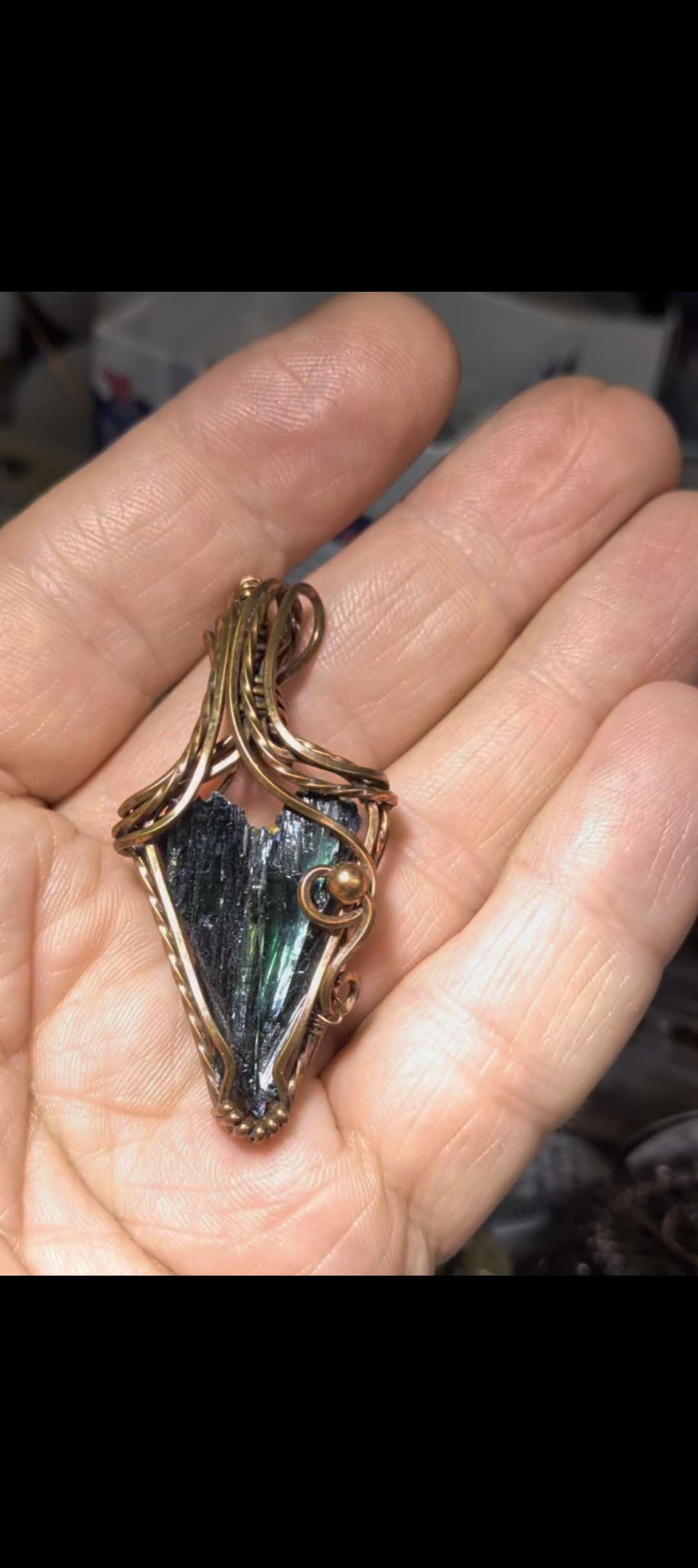 Valentines Day Vivanite Necro Stone Heart Gemstone Solid Copper Wire Wrap Pendant Necklace Jewelry Boho