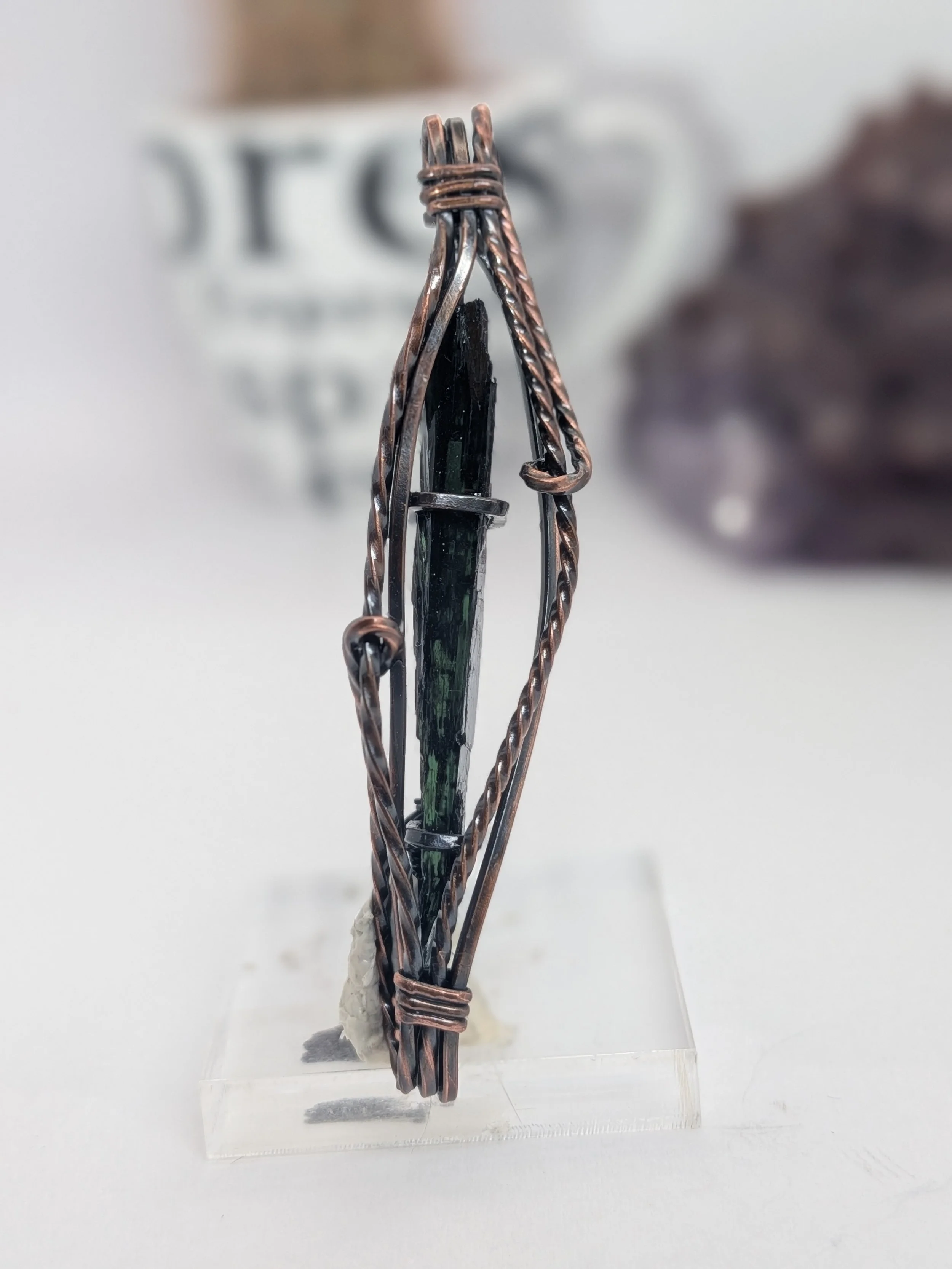 Vivanite Necro Stone Gemstone Solid Copper Wire Wrap Pendant Necklace Jewelry Boho