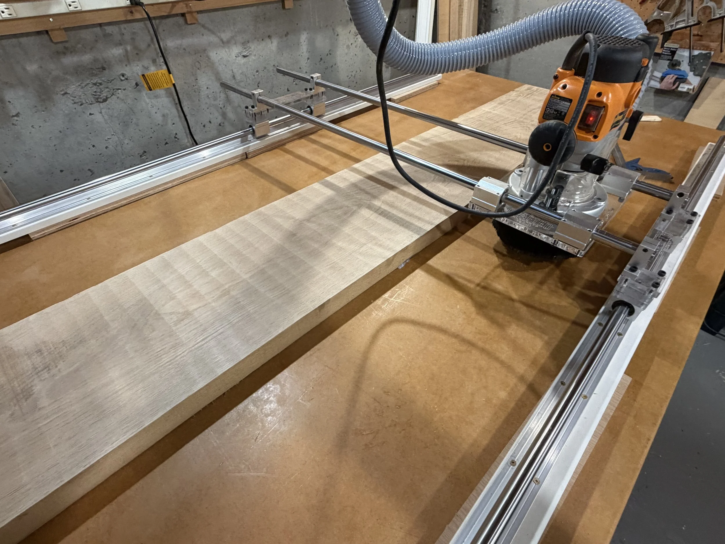 flattening the large slab for the countertop