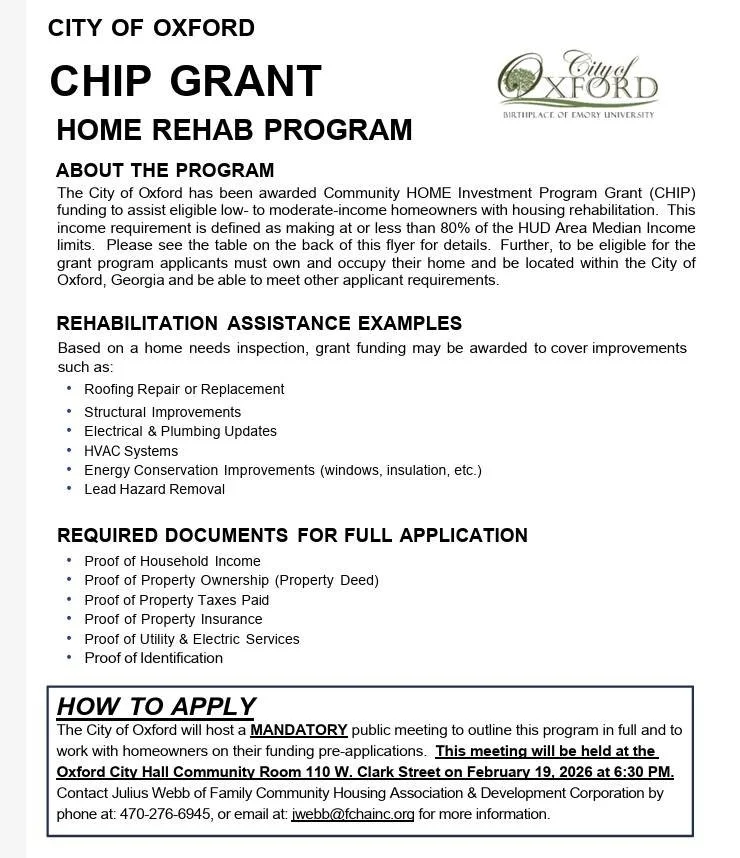 CHIP Home Rehab Program Meeting for Oxford Homeowners