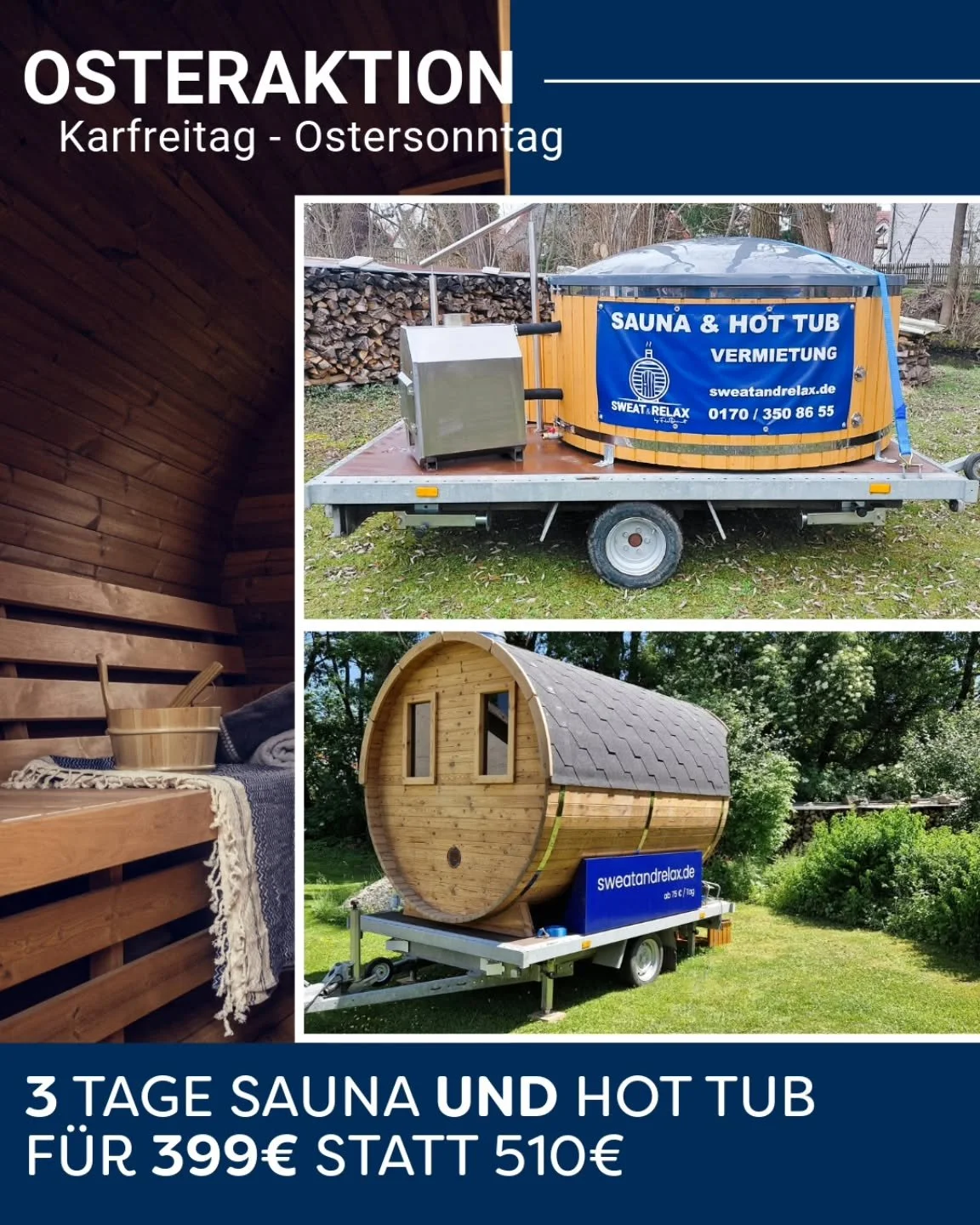 🔥🐰&nbsp;DEIN PERFEKTES OSTER-WOCHENENDE&nbsp;🐰🔥

G&ouml;nn dir und deinen Liebsten ein unvergessliches Wellness-Wochenende! 🧖&zwj;♀️🔥

✨&nbsp;3 Tage Sauna &amp; Hot Tub f&uuml;r nur 399&euro; statt 510&euro;
➡️ Spare satte&nbsp;20%&nbsp;auf dei