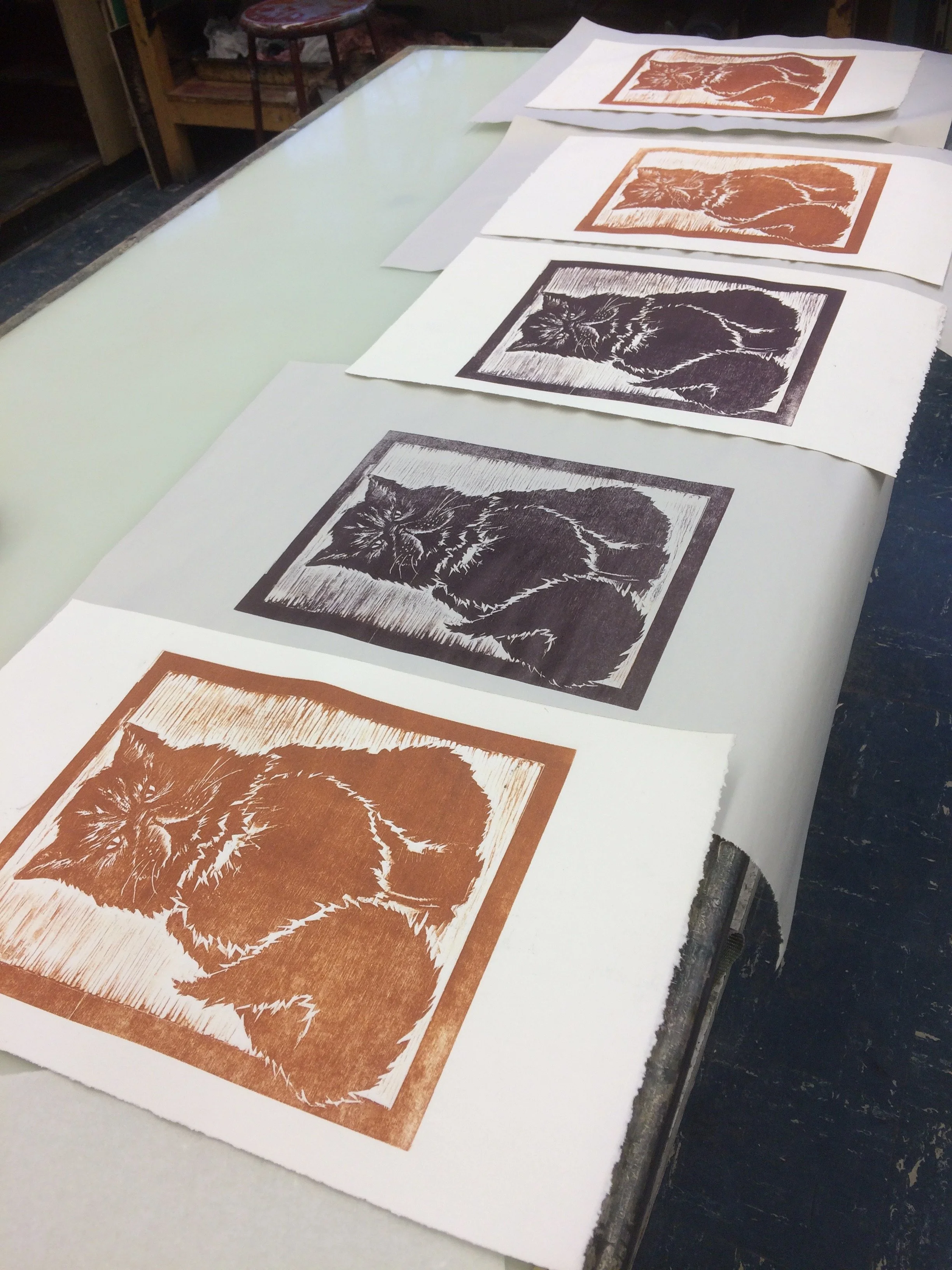 'Curmudgeon' woodcut print by Alix Gowan.